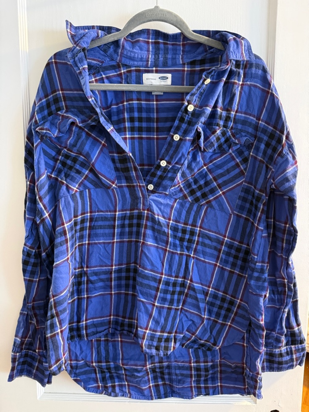 Old Navy Blue Plaid Boyfriend Pullover